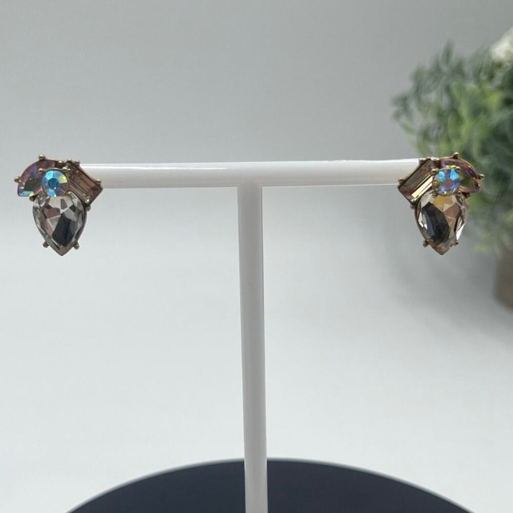 J. Crew Four Clear Champagne AB Rhinestone Stud Gold‎ Tone Sparkling Earrings